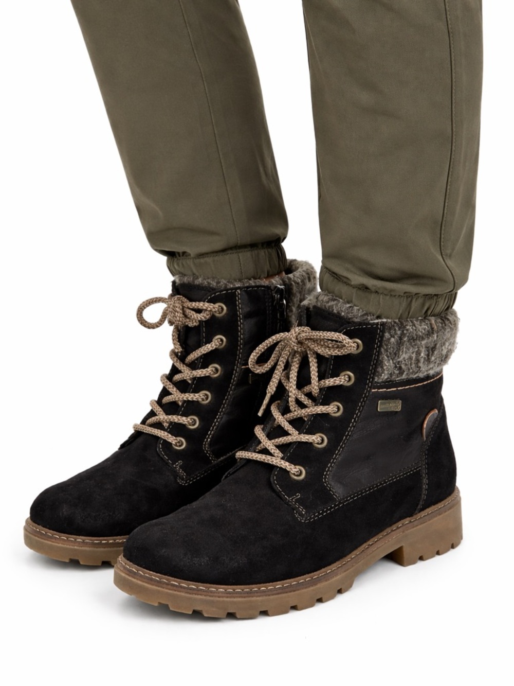 Size 7.5 (EU 38) Remonte D7466-02 Women’s Hiker Boots Black Taupe Lace
